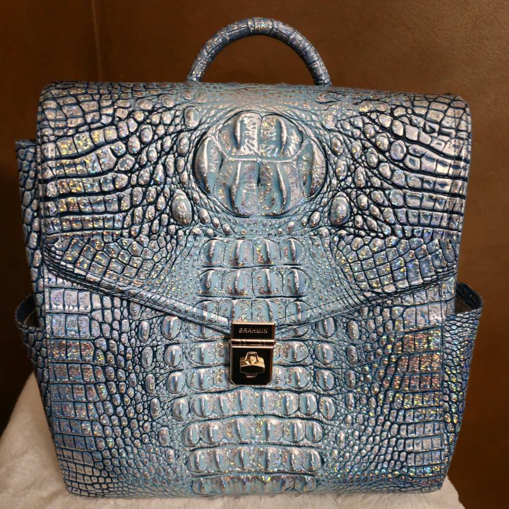 Iridescent Blue Crocodile-Embossed Backpack
